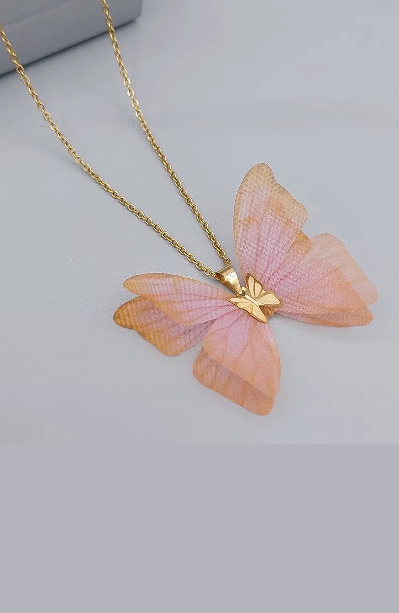 گردنبند طلا 18 عیار اپال گلد مدل پروانه و حریر گردنبند طلا 18 عیار اپال گلد مدل پروانه و حریر