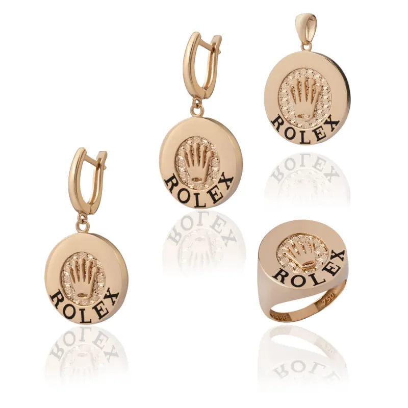 سرویس طلا زنانه 18عیار داریم گلد مدل رولکس با طرح تاج