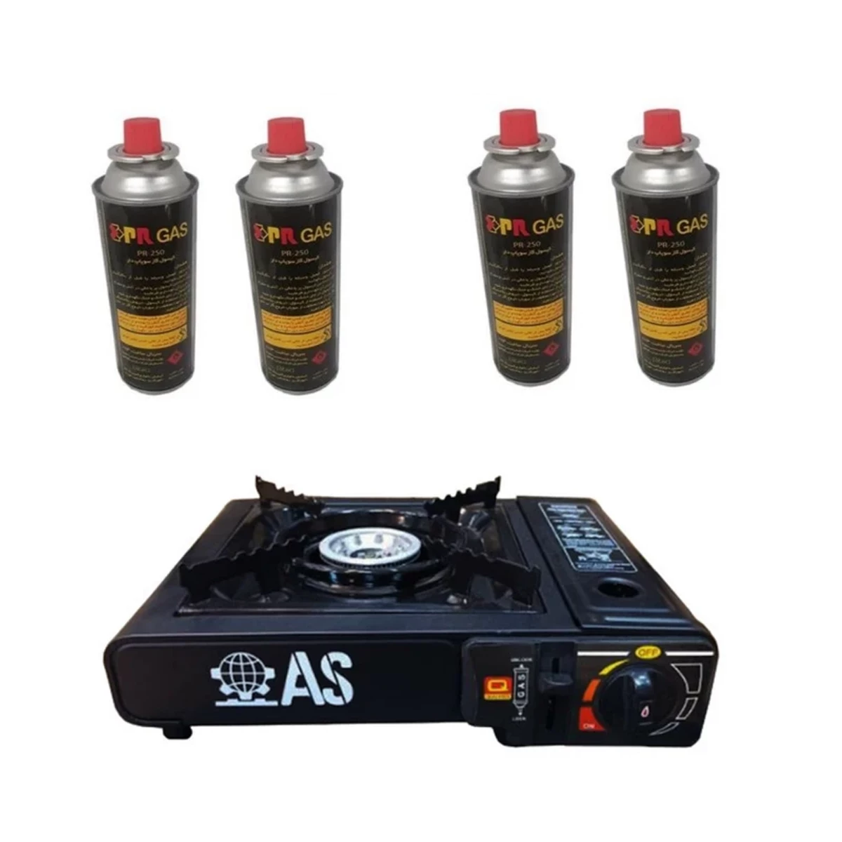 اجاق سفری مدل AS به همراه چهار عدد کپسول گاز سفری