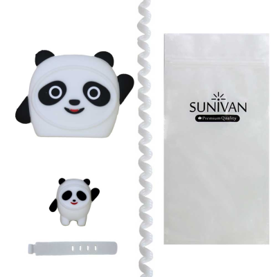 محافظ شارژر دیواری سانیوان طرح عروسکی پاندا مجموعه 4 عددی