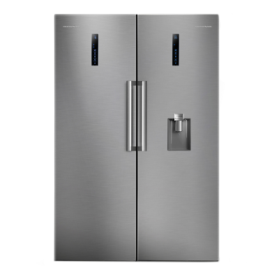 یخچال فریزر دوقلو پاکشوما مدل RTRA-RTFA901 iX (N1) سری Twin Peaks، دارای نمایشگر و بدون برفک، با ارتفاع 187، پهنای 118 و عمق 73 سانتی‌متر، میزان مصرف انرژی A+، دارای 5 طبقه در یخچال و 4 کشو در فریزر