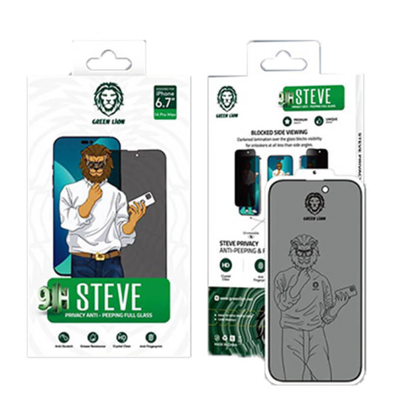 گلس گوشی اپل iphone 14 گرین حریم شخصی مدل 9H steve گلس گوشی اپل iphone 14 گرین حریم شخصی مدل 9H steve