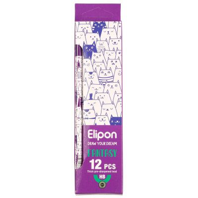 مداد مشکی الیپون مدل فانتزی گرد کد 8101112 بسته 12 عددی