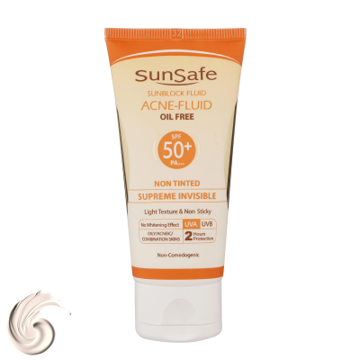 کرم ضدآفتاب بی رنگ سان سیف SPF50 مدل ACNE-FLUID