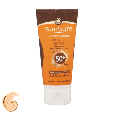 کرم ضدآفتاب و آنتی آکنه رنگی سان سیف مدل SPF50 مناسب پوست های چرب حجم 50 میلی لیتر