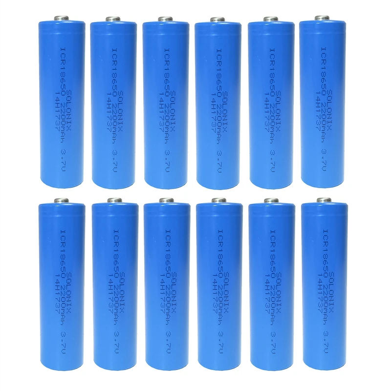 باتری لیتیوم یون قابل شارژ سولونیکس مدل ICR 18650 ظرفیت 2200 میلی آمپر مجموعه 12 عددی