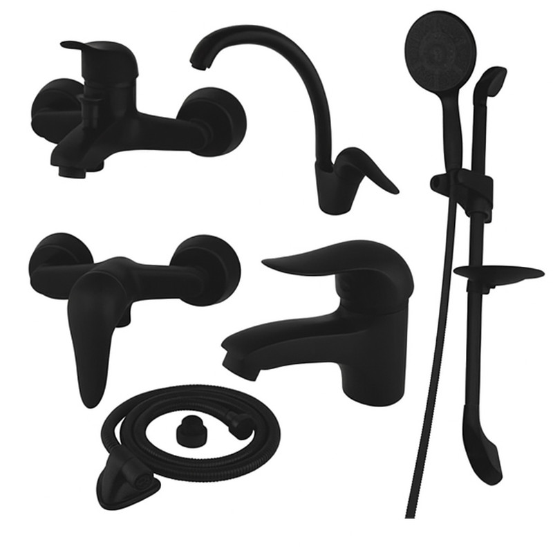 ست شیرآلات توفیق مدل اوج full black مجموعه 6 عددی