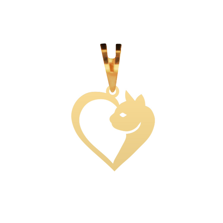پلاک گردنبند طلا 18 عیار شمیم گلد گالری مدل قلب و گربه کد P-74