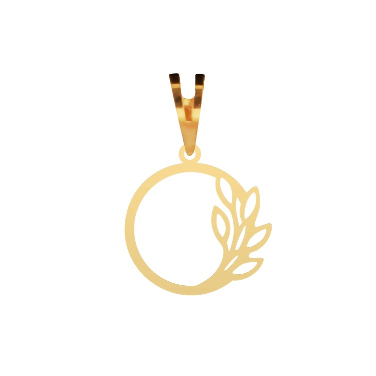 پلاک گردنبند طلا عیار 750 شمیم گلد گالری طرح دایره و برگ P-47