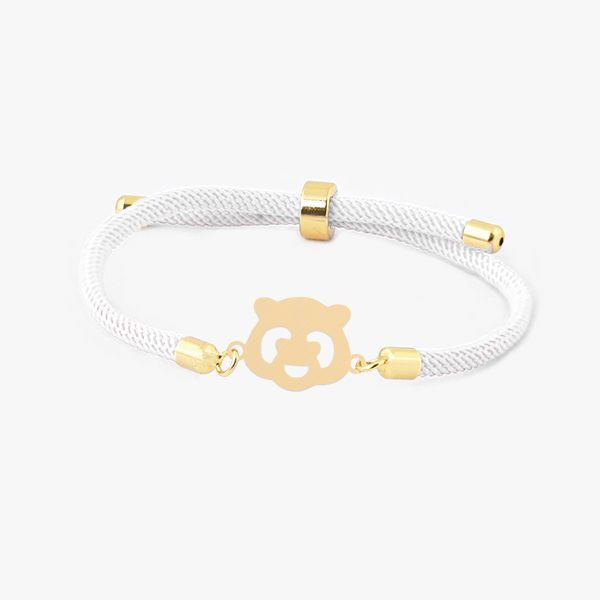 دستبند طلا 18 عیار زنانه شمیم گلد گالری مدل آسانسوری پلاک دار خرسی