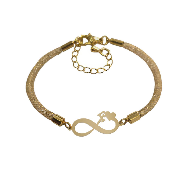 دستبند طلا 18 عیار زنانه شمیم گلد گالری مدل بینهایت و حرف F کد D65-9