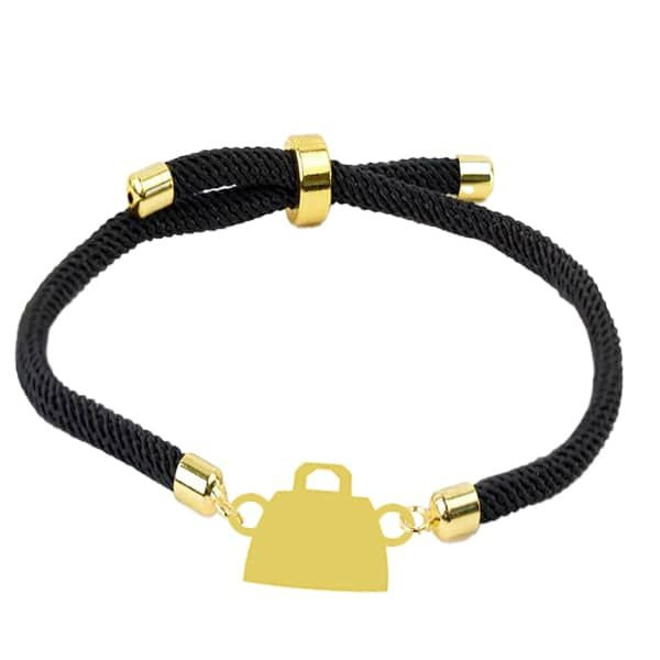 دستبند طلا 18 عیار زنانه شمیم گلد گالری مدل آسانسوری پلاک دار طرح ساک دستی