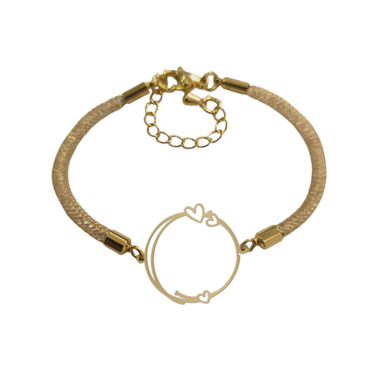 دستبند طلا 18 عیار زنانه طرح دایره و قلب فانتزی کد D75-9