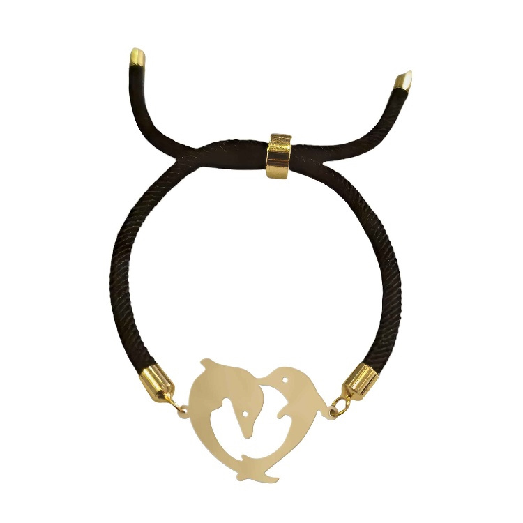 دستبند طلا 18 عیار زنانه شمیم گلد گالری طرح قلب و دلفین کد D4-2