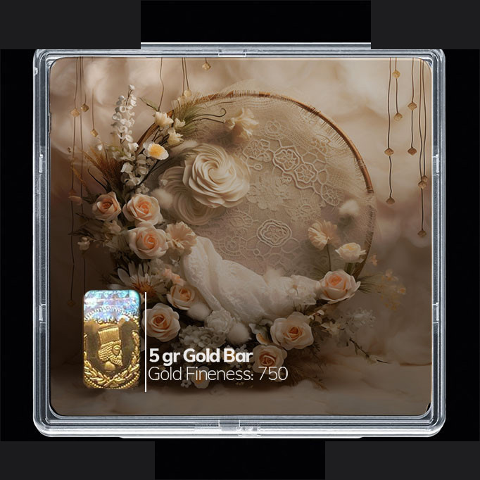 شمش طلا 18 عیار 100 سوت مدوپد مدل سبد و گل کد SG10274