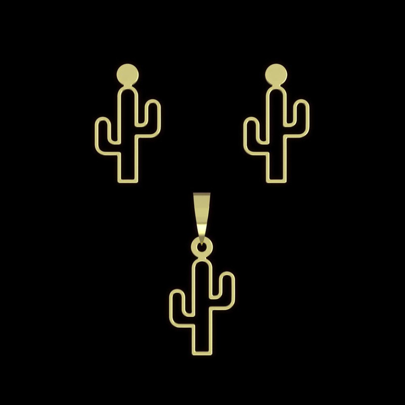 نیم ست طلا 18 عیار زنانه مدوپد مدل کاکتوس کد NA12211