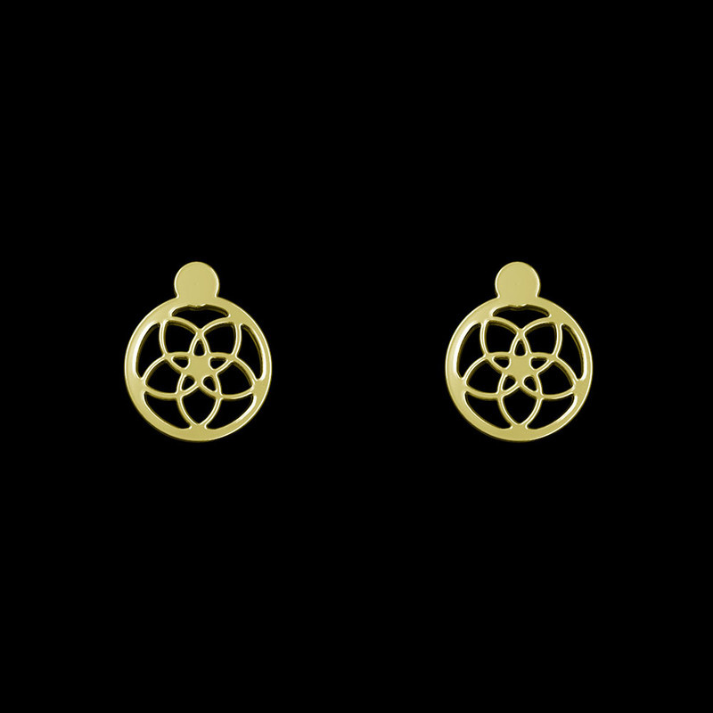 گوشواره طلا 18 عیار زنانه مدوپد مدل دایره و گل کد GA1-10138