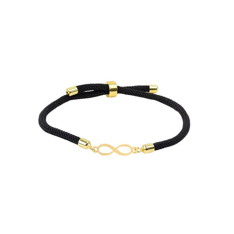 دستبند طلا 18 عیار زنانه با بند نخی گالری قو طلایی مدل بی نهایت