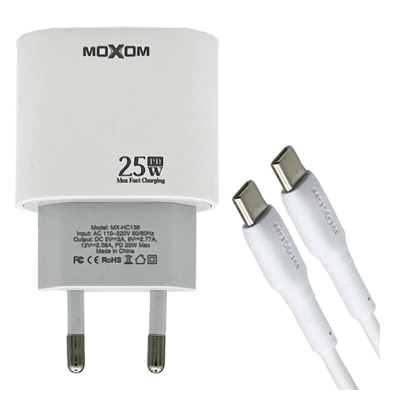 شارژر دیواری موکسوم مدل MX-HC139 توان 25 وات همراه با کابل تایپ سی