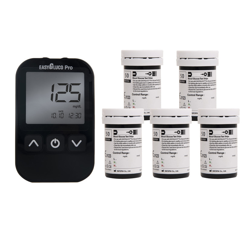 دستگاه تست قند خون اینفوپیا مدل Easy Gluco Pro به همراه نوار تست قند خون مجموعه 250 عددی دستگاه تست قند خون اینفوپیا مدل Easy Gluco Pro به همراه نوار تست قند خون مجموعه 250 عددی