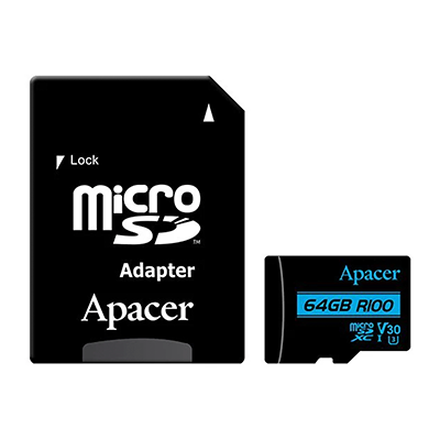 کارت حافظه microSDXC اپیسر مدل V30 کلاس 10 استاندارد UHS-I U3 سرعت 100MBps ظرفیت 64 گیگابایت به همراه آداپتور SD