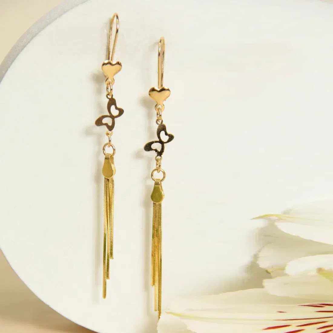 گوشواره طلا 18 عیار زنانه آویز دار هرینگبون پروانه کد 591