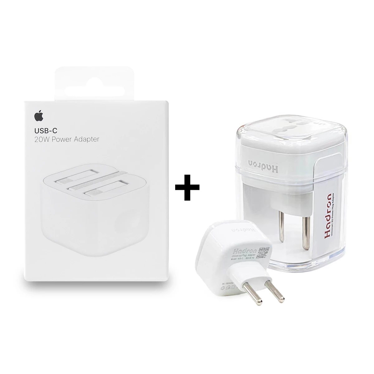 شارژر دیواری اپل مدل 20 وات B/A به همراه تبدیل 3 به 2 هادرون مدل A10-1 چراغدار