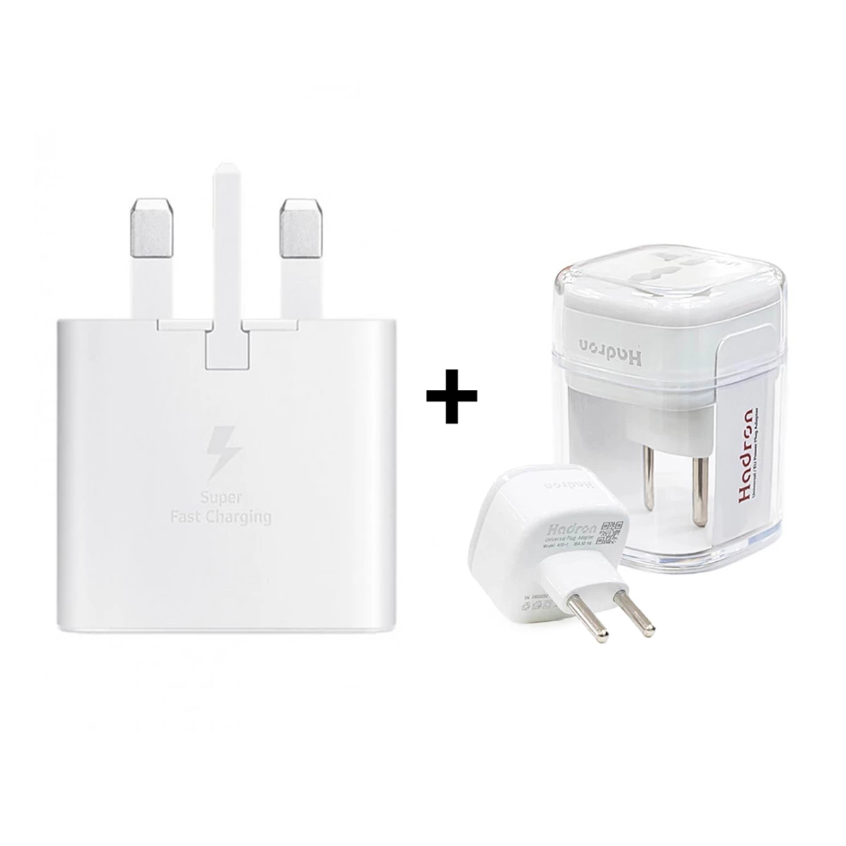 شارژر دیواری سامسونگ 25 وات مدل EP-TA800 به همراه تبدیل 3 به 2 هادرون مدل A10-1 چراغدار