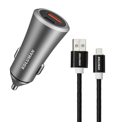 شارژر فندکی کلومن مدل KC - C03 به همراه کابل MICROUSB