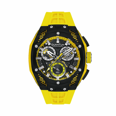 ساعت مچی مردانه کوانتوم مدل HNG1102.354 بند رابر زرد