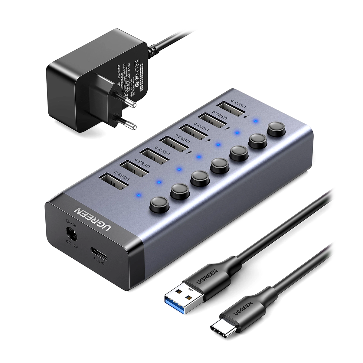 هاب USB 3 یوگرین 7 پورت مدل CM481 90307 آداپتور EU