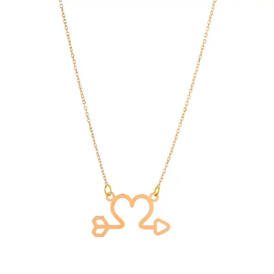 گردنبند طلا زنانه طرح قلب و تیر قو طلایی