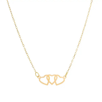 گردنبند طلا زنانه طرح سه قلب کج قو طلایی