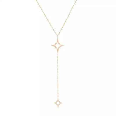گردنبند طلا زنانه طرح دو ستاره شش پر قو طایی