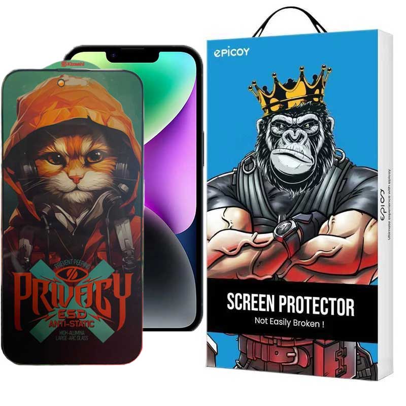 گلس گوشی اپل iPhone 14 pro max- 16 Plus -15 plus حریم شخصی اپیکوی مدل Privacy Hoodie Cat