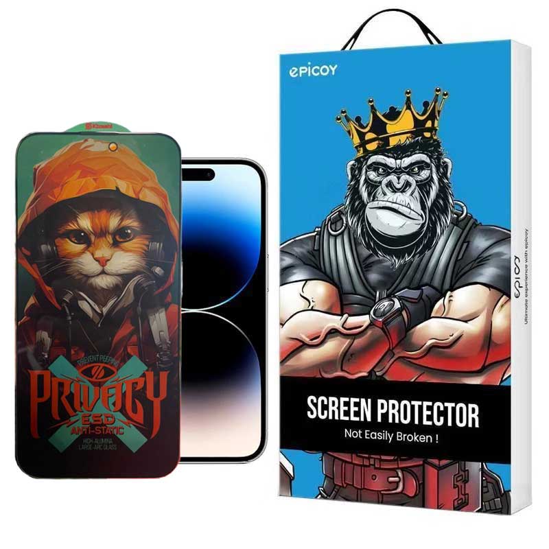 گلس گوشی اپل iPhone 15 Pro حریم شخصی اپیکوی مدل Privacy Hoodie Cat