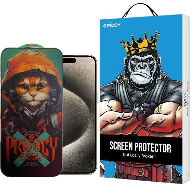 گلس گوشی اپل iPhone 15 Pro Max حریم شخصی اپیکوی مدل Privacy Hoodie Cat