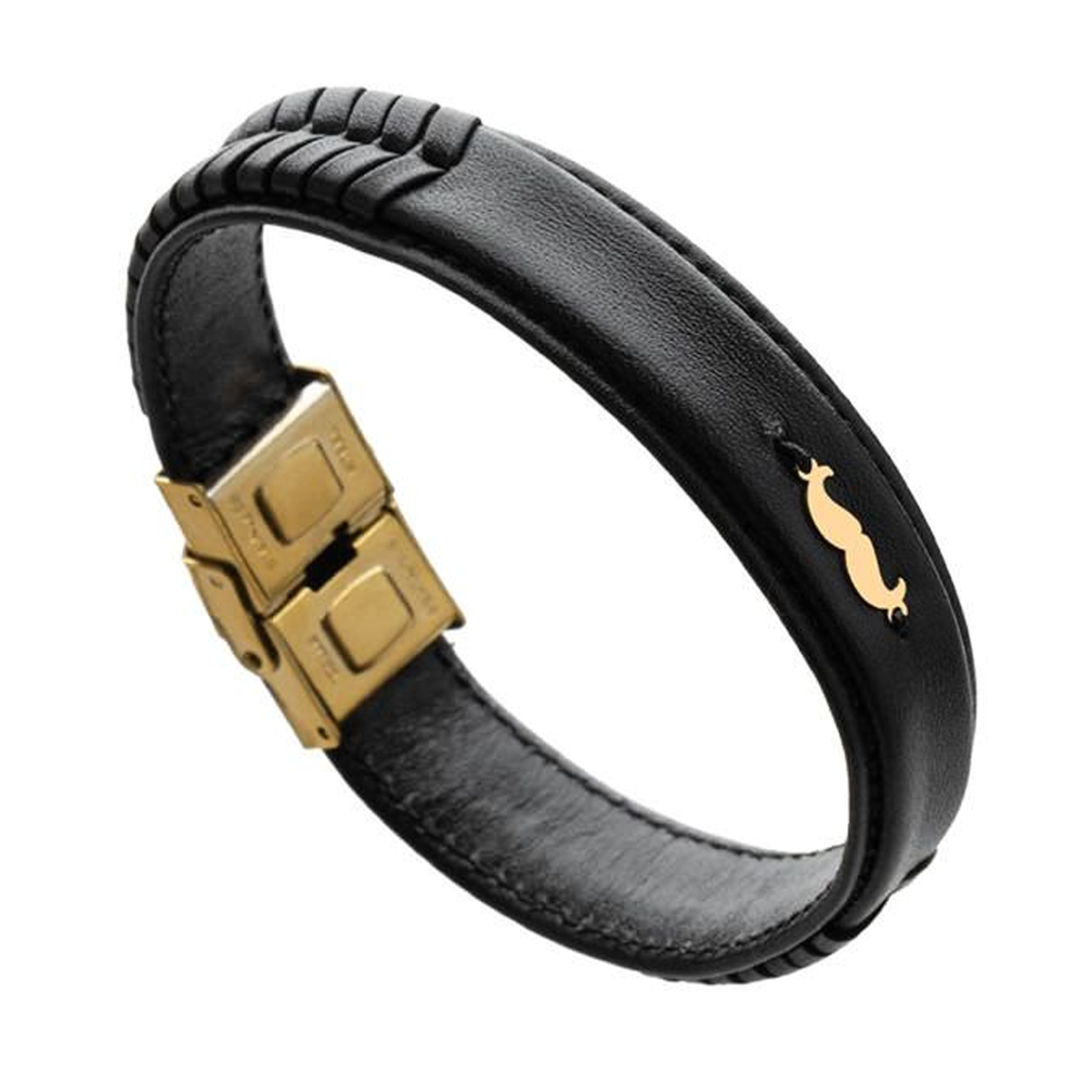 دستبند طلا با چرم طرح سبیل قو طلایی کد B042466