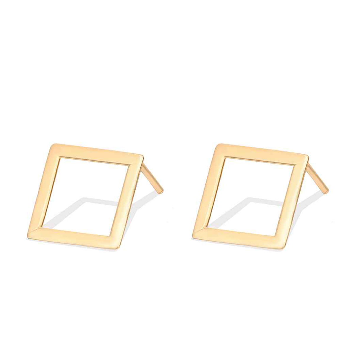 گوشواره طلا زنانه طرح مربع خالی قو طلایی کد E049597 گوشواره طلا زنانه طرح مربع خالی قو طلایی کد E049597